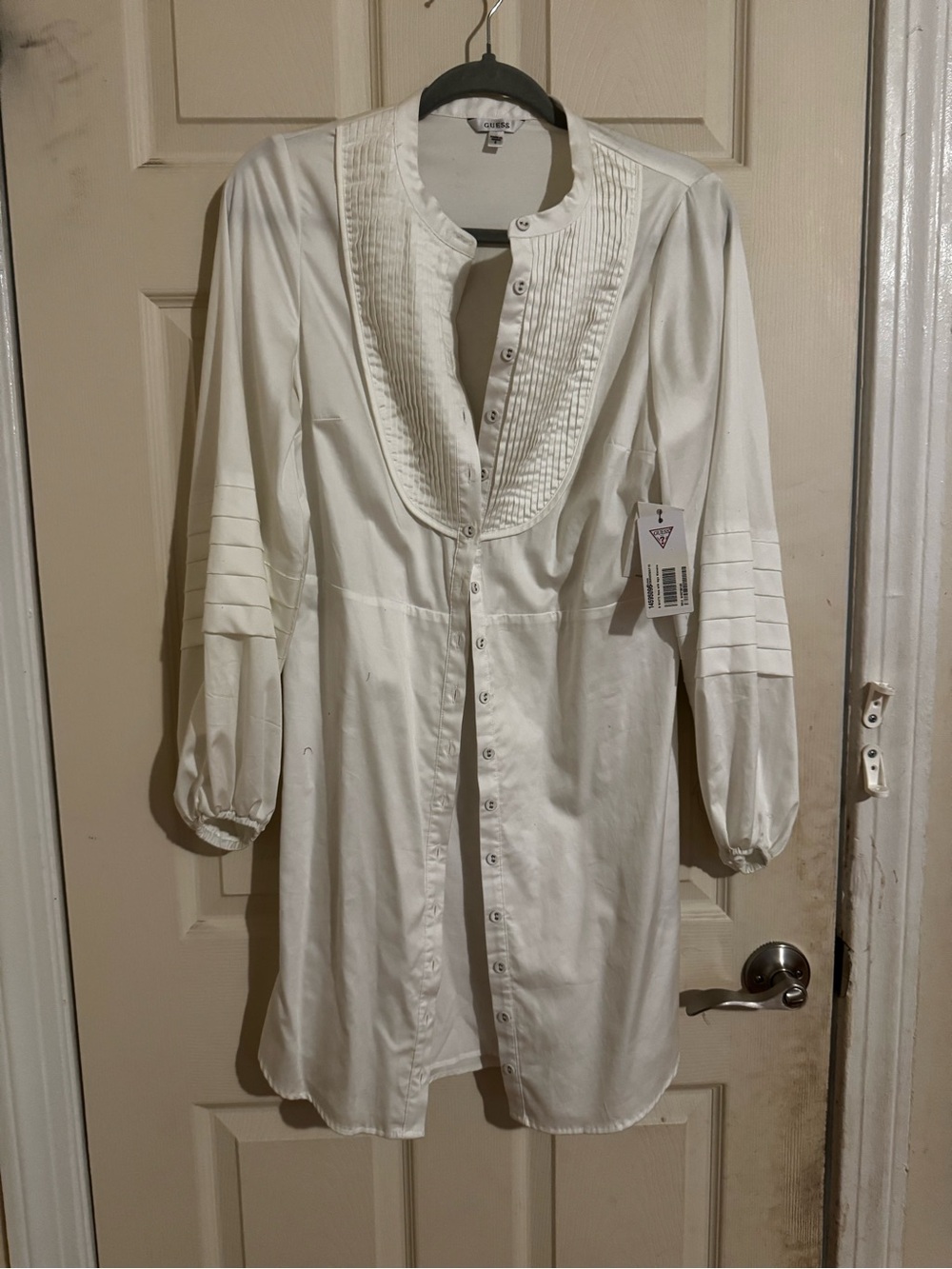Guess by Marciano White Pintuck Button-Front Tunic Dress